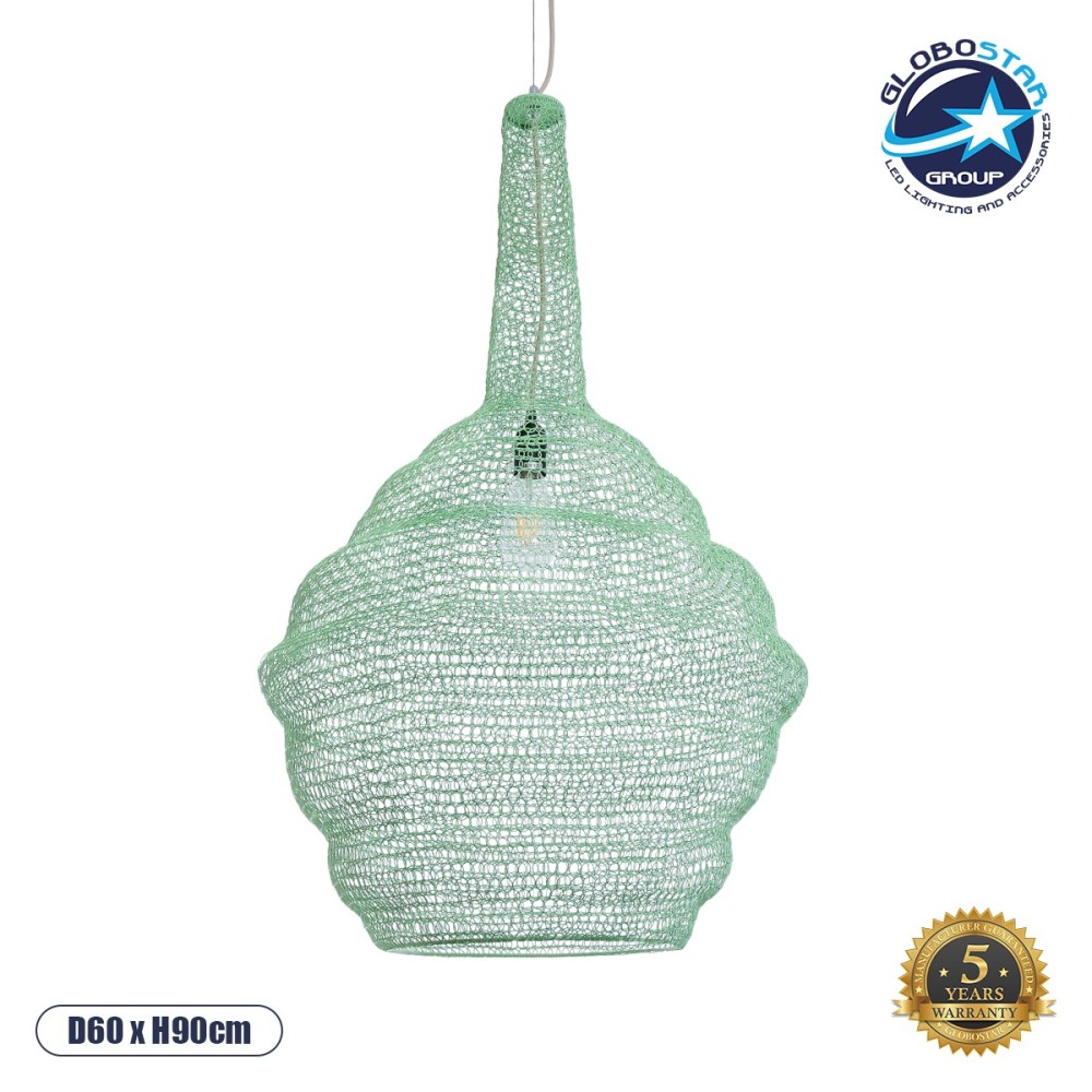 GLOBOSTAR® KENTUCKY 01885 Vintage Κρεμαστό Φωτιστικό Οροφής με Ντουί 1 x E27 AC 220-240V IP20 - Τιρκουάζ - Μ60 x Π60 x Υ90cm